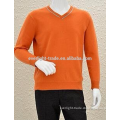 Man's pure cashmere v-neck pullover long sleeves orange color sweater
